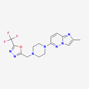 molecular formula C15H16F3N7O B12243994 1-{2-Methylimidazo[1,2-b]pyridazin-6-yl}-4-{[5-(trifluoromethyl)-1,3,4-oxadiazol-2-yl]methyl}piperazine 