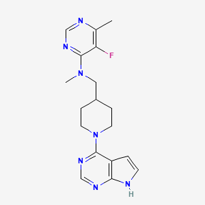 molecular formula C18H22FN7 B12244002 5-fluoro-N,6-dimethyl-N-[(1-{7H-pyrrolo[2,3-d]pyrimidin-4-yl}piperidin-4-yl)methyl]pyrimidin-4-amine 