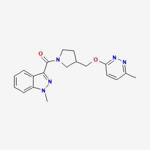 molecular formula C19H21N5O2 B12244166 1-methyl-3-(3-{[(6-methylpyridazin-3-yl)oxy]methyl}pyrrolidine-1-carbonyl)-1H-indazole 