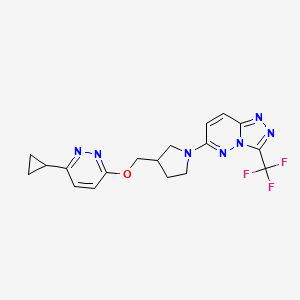 molecular formula C18H18F3N7O B12244189 3-Cyclopropyl-6-({1-[3-(trifluoromethyl)-[1,2,4]triazolo[4,3-b]pyridazin-6-yl]pyrrolidin-3-yl}methoxy)pyridazine 