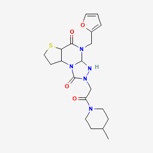 molecular formula C20H27N5O4S B12244232 8-[(Furan-2-yl)methyl]-11-[2-(4-methylpiperidin-1-yl)-2-oxoethyl]-5-thia-1,8,10,11-tetraazatricyclo[7.3.0.0^{2,6}]dodeca-2(6),3,9-triene-7,12-dione 