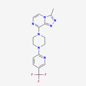 molecular formula C16H16F3N7 B12244301 1-{3-Methyl-[1,2,4]triazolo[4,3-a]pyrazin-8-yl}-4-[5-(trifluoromethyl)pyridin-2-yl]piperazine 