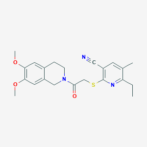 molecular formula C22H25N3O3S B1224432 2-[[2-(6,7-dimethoxy-3,4-dihydro-1H-isoquinolin-2-yl)-2-oxoethyl]thio]-6-ethyl-5-methyl-3-pyridinecarbonitrile 
