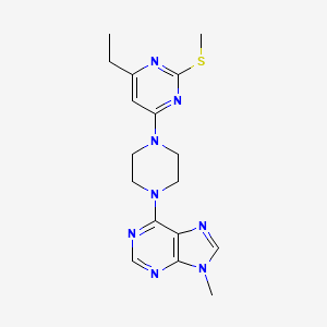 molecular formula C17H22N8S B12244347 6-{4-[6-ethyl-2-(methylsulfanyl)pyrimidin-4-yl]piperazin-1-yl}-9-methyl-9H-purine 