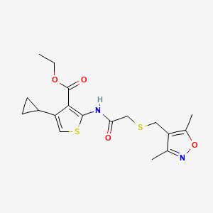 molecular formula C18H22N2O4S2 B1224443 4-Cyclopropyl-2-[[2-[(3,5-dimethyl-4-isoxazolyl)methylthio]-1-oxoethyl]amino]-3-thiophenecarboxylic acid ethyl ester 