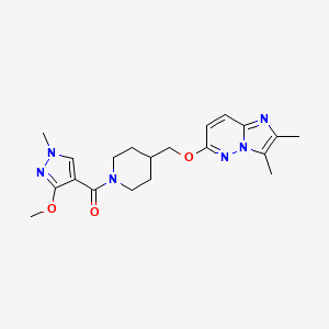 molecular formula C20H26N6O3 B12244440 4-[({2,3-dimethylimidazo[1,2-b]pyridazin-6-yl}oxy)methyl]-1-(3-methoxy-1-methyl-1H-pyrazole-4-carbonyl)piperidine 