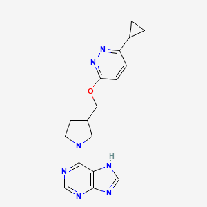 molecular formula C17H19N7O B12244452 6-(3-{[(6-cyclopropylpyridazin-3-yl)oxy]methyl}pyrrolidin-1-yl)-9H-purine 