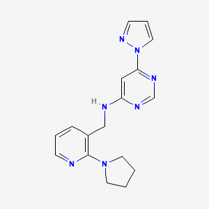 molecular formula C17H19N7 B12244530 6-(1H-pyrazol-1-yl)-N-{[2-(pyrrolidin-1-yl)pyridin-3-yl]methyl}pyrimidin-4-amine 