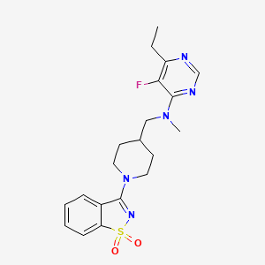 molecular formula C20H24FN5O2S B12244606 N-[[1-(1,1-dioxo-1,2-benzothiazol-3-yl)piperidin-4-yl]methyl]-6-ethyl-5-fluoro-N-methylpyrimidin-4-amine 