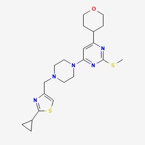 4-{4-[(2-Cyclopropyl-1,3-thiazol-4-yl)methyl]piperazin-1-yl}-2-(methylsulfanyl)-6-(oxan-4-yl)pyrimidine