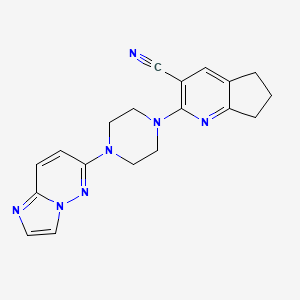 molecular formula C19H19N7 B12244665 2-(4-{imidazo[1,2-b]pyridazin-6-yl}piperazin-1-yl)-5H,6H,7H-cyclopenta[b]pyridine-3-carbonitrile 