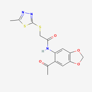 molecular formula C14H13N3O4S2 B1224476 N-(6-acetyl-1,3-benzodioxol-5-yl)-2-[(5-methyl-1,3,4-thiadiazol-2-yl)thio]acetamide 