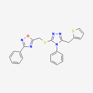 molecular formula C22H17N5OS2 B1224481 3-Phenyl-5-[[[4-phenyl-5-(thiophen-2-ylmethyl)-1,2,4-triazol-3-yl]thio]methyl]-1,2,4-oxadiazole 