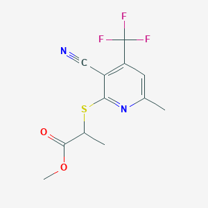 molecular formula C12H11F3N2O2S B12244833 Methyl 2-{[3-cyano-6-methyl-4-(trifluoromethyl)pyridin-2-yl]sulfanyl}propanoate 