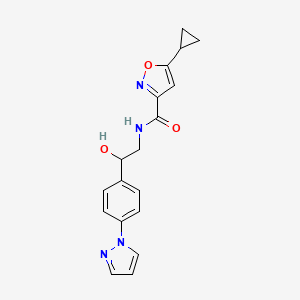 molecular formula C18H18N4O3 B12244871 5-cyclopropyl-N-{2-hydroxy-2-[4-(1H-pyrazol-1-yl)phenyl]ethyl}-1,2-oxazole-3-carboxamide 