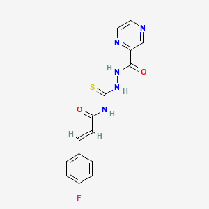 molecular formula C15H12FN5O2S B1224489 (E)-3-(4-fluorophenyl)-N-[(pyrazine-2-carbonylamino)carbamothioyl]prop-2-enamide 