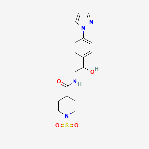 molecular formula C18H24N4O4S B12244933 N-{2-hydroxy-2-[4-(1H-pyrazol-1-yl)phenyl]ethyl}-1-methanesulfonylpiperidine-4-carboxamide 