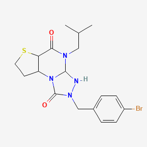 molecular formula C18H23BrN4O2S B12244994 11-[(4-Bromophenyl)methyl]-8-(2-methylpropyl)-5-thia-1,8,10,11-tetraazatricyclo[7.3.0.0^{2,6}]dodeca-2(6),3,9-triene-7,12-dione 