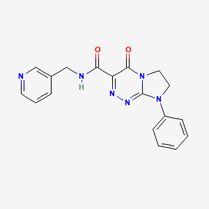 molecular formula C18H16N6O2 B12245043 4-oxo-8-phenyl-N-(pyridin-3-ylmethyl)-4,6,7,8-tetrahydroimidazo[2,1-c][1,2,4]triazine-3-carboxamide 