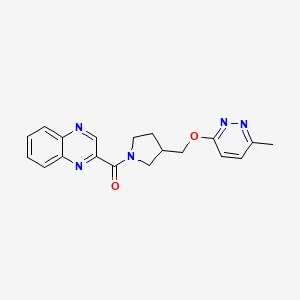 molecular formula C19H19N5O2 B12245172 2-(3-{[(6-Methylpyridazin-3-yl)oxy]methyl}pyrrolidine-1-carbonyl)quinoxaline 