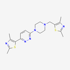 molecular formula C19H24N6S2 B12245235 3-(2,4-Dimethyl-1,3-thiazol-5-yl)-6-{4-[(2,4-dimethyl-1,3-thiazol-5-yl)methyl]piperazin-1-yl}pyridazine 