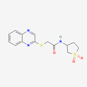 molecular formula C14H15N3O3S2 B12245243 N-(1,1-dioxidotetrahydrothiophen-3-yl)-2-(quinoxalin-2-ylsulfanyl)acetamide 