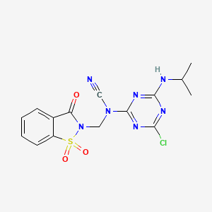 molecular formula C15H14ClN7O3S B1224536 [4-Chloro-6-(propan-2-ylamino)-1,3,5-triazin-2-yl]-[(1,1,3-trioxo-1,2-benzothiazol-2-yl)methyl]cyanamide 