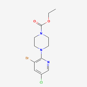 molecular formula C12H15BrClN3O2 B12245409 Ethyl 4-(3-bromo-5-chloropyridin-2-yl)piperazine-1-carboxylate 