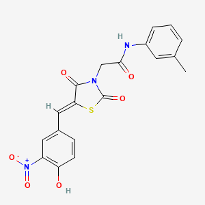 molecular formula C19H15N3O6S B1224542 2-[5-(4-hydroxy-3-nitrobenzylidene)-2,4-dioxo-1,3-thiazolidin-3-yl]-N-(3-methylphenyl)acetamide 