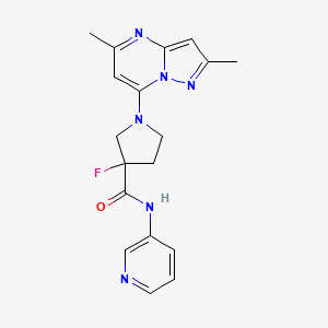 molecular formula C18H19FN6O B12245428 1-{2,5-dimethylpyrazolo[1,5-a]pyrimidin-7-yl}-3-fluoro-N-(pyridin-3-yl)pyrrolidine-3-carboxamide 