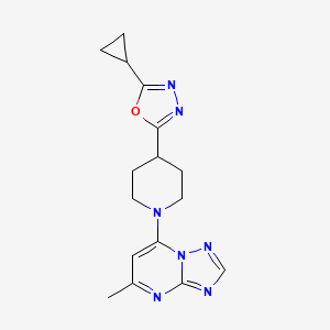 molecular formula C16H19N7O B12245478 4-(5-Cyclopropyl-1,3,4-oxadiazol-2-yl)-1-{5-methyl-[1,2,4]triazolo[1,5-a]pyrimidin-7-yl}piperidine 