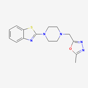 molecular formula C15H17N5OS B12245568 2-{4-[(5-Methyl-1,3,4-oxadiazol-2-yl)methyl]piperazin-1-yl}-1,3-benzothiazole 