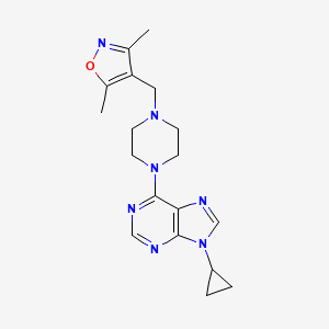 molecular formula C18H23N7O B12245600 9-cyclopropyl-6-{4-[(3,5-dimethyl-1,2-oxazol-4-yl)methyl]piperazin-1-yl}-9H-purine 