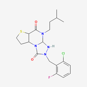 molecular formula C19H24ClFN4O2S B12245730 11-[(2-Chloro-6-fluorophenyl)methyl]-8-(3-methylbutyl)-5-thia-1,8,10,11-tetraazatricyclo[7.3.0.0^{2,6}]dodeca-2(6),3,9-triene-7,12-dione 