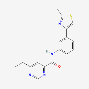 molecular formula C17H16N4OS B12245771 6-ethyl-N-[3-(2-methyl-1,3-thiazol-4-yl)phenyl]pyrimidine-4-carboxamide 