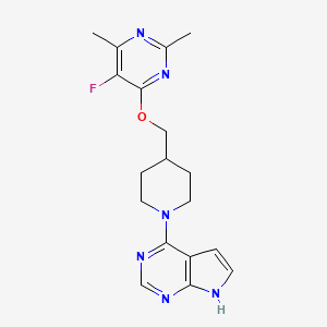 molecular formula C18H21FN6O B12245842 5-fluoro-2,4-dimethyl-6-[(1-{7H-pyrrolo[2,3-d]pyrimidin-4-yl}piperidin-4-yl)methoxy]pyrimidine 