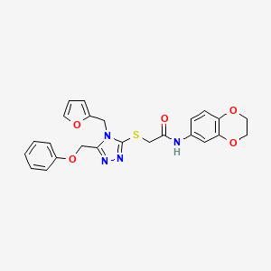 molecular formula C24H22N4O5S B1224590 N-(2,3-dihydro-1,4-benzodioxin-6-yl)-2-[[4-(2-furanylmethyl)-5-(phenoxymethyl)-1,2,4-triazol-3-yl]thio]acetamide 