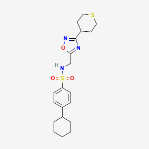 4-cyclohexyl-N-((3-(tetrahydro-2H-thiopyran-4-yl)-1,2,4-oxadiazol-5-yl)methyl)benzenesulfonamide