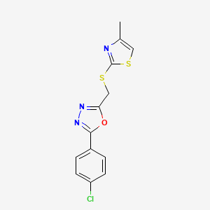 molecular formula C13H10ClN3OS2 B1224611 2-(4-Chlorophenyl)-5-[[(4-methyl-2-thiazolyl)thio]methyl]-1,3,4-oxadiazole 