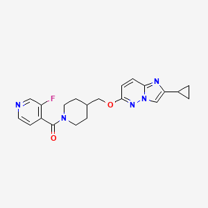 molecular formula C21H22FN5O2 B12246289 4-{4-[({2-Cyclopropylimidazo[1,2-b]pyridazin-6-yl}oxy)methyl]piperidine-1-carbonyl}-3-fluoropyridine 