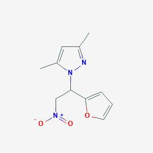 molecular formula C11H13N3O3 B12246359 1-[1-(furan-2-yl)-2-nitroethyl]-3,5-dimethyl-1H-pyrazole 