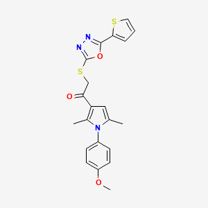 molecular formula C21H19N3O3S2 B1224636 1-[1-(4-甲氧基苯基)-2,5-二甲基-3-吡咯基]-2-[(5-噻吩-2-基-1,3,4-恶二唑-2-基)硫]乙酮 