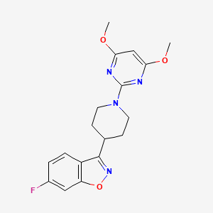 molecular formula C18H19FN4O3 B12246391 3-[1-(4,6-Dimethoxypyrimidin-2-yl)piperidin-4-yl]-6-fluoro-1,2-benzoxazole 