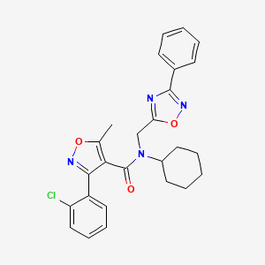 molecular formula C26H25ClN4O3 B1224641 3-(2-chlorophenyl)-N-cyclohexyl-5-methyl-N-[(3-phenyl-1,2,4-oxadiazol-5-yl)methyl]-4-isoxazolecarboxamide 