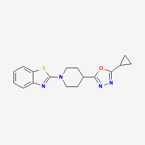 molecular formula C17H18N4OS B12246613 2-[4-(5-Cyclopropyl-1,3,4-oxadiazol-2-yl)piperidin-1-yl]-1,3-benzothiazole 