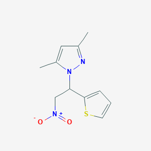 molecular formula C11H13N3O2S B12246662 3,5-dimethyl-1-[2-nitro-1-(thiophen-2-yl)ethyl]-1H-pyrazole 