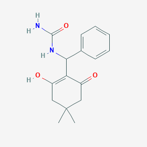 molecular formula C16H20N2O3 B12246749 [(2-Hydroxy-4,4-dimethyl-6-oxocyclohex-1-en-1-yl)(phenyl)methyl]urea 