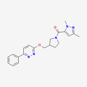 3-{[1-(1,3-dimethyl-1H-pyrazole-5-carbonyl)pyrrolidin-3-yl]methoxy}-6-phenylpyridazine