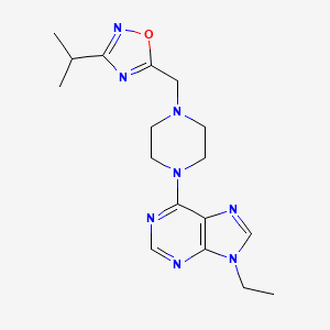 molecular formula C17H24N8O B12246895 9-ethyl-6-(4-{[3-(propan-2-yl)-1,2,4-oxadiazol-5-yl]methyl}piperazin-1-yl)-9H-purine 