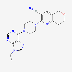 molecular formula C20H22N8O B12246929 2-[4-(9-ethyl-9H-purin-6-yl)piperazin-1-yl]-5H,7H,8H-pyrano[4,3-b]pyridine-3-carbonitrile 